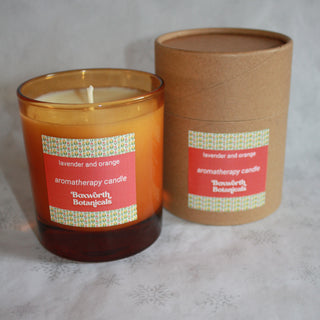 GM free soya wax candle using pure lavender and orange essential oils