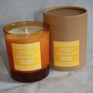 GM free soya candle using pure lemon, patchouli and lemongrass essential oils