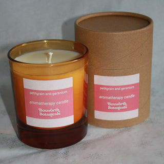 GM free soya candle using pure petitgrain and geranium essential oils